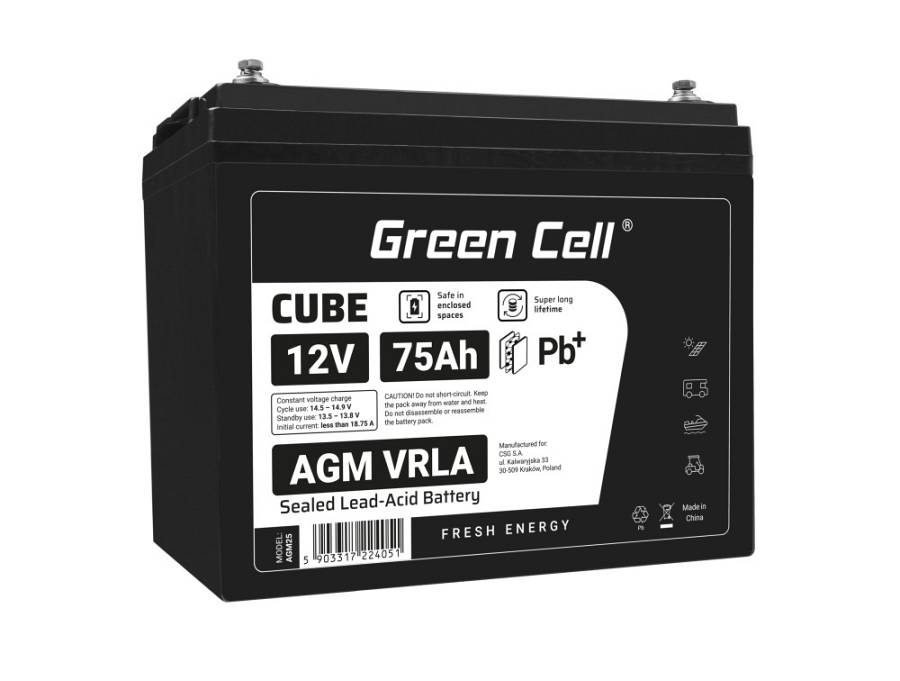 Μπαταρία Green Cell CUBE AGM IP54 12V 75Ah VRLA Gel